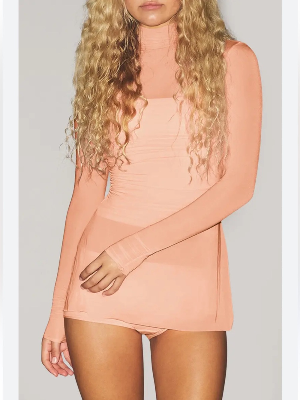SKIMS Sheer Long Sleeve Tunic in Soft Peach